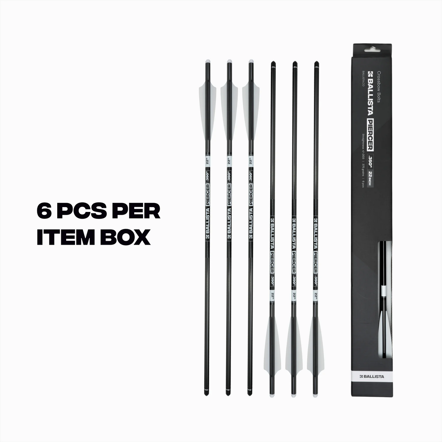 20" PIERCER Carbon Crossbow Bolts 2-Vanes (Pack of 6)