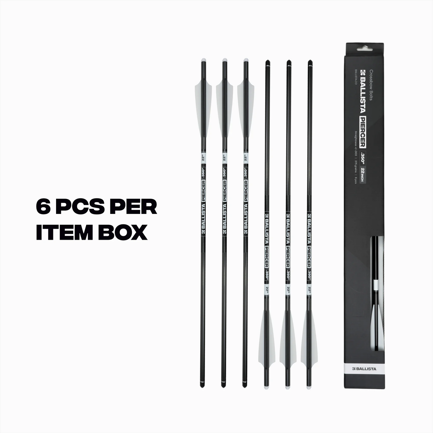 22" PIERCER Carbon Crossbow Bolts 3-Vanes (Pack of 6)